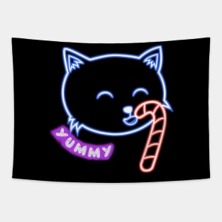 Cat candy cane Neon Tapestry