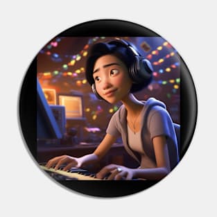 A Female Keyboard Player As A Pixar Cartoon Character Pin