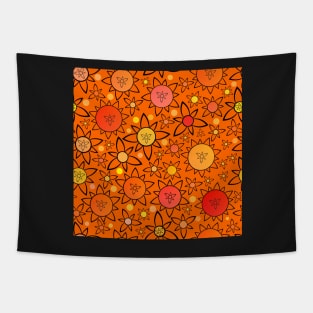 Flower Suns Warm on Dark Orange Repeat 5748 Tapestry