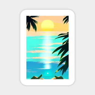 Summer Sunset Palm Tree Beach Ocean Artistic Paradise Magnet