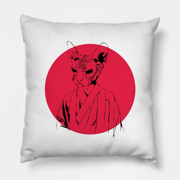 samurai cat Pillow by purplecrowshub