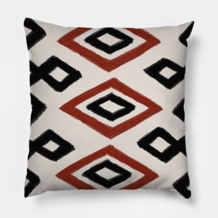 Boho Geometric Pattern in Rust Red and Black Pillow