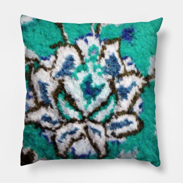 aqua green flower, flower design, floral designs, minimal art, abstract art, floral pattern, antique rug photo , For custom orders please DM me. Pillow by Hadigheh-art