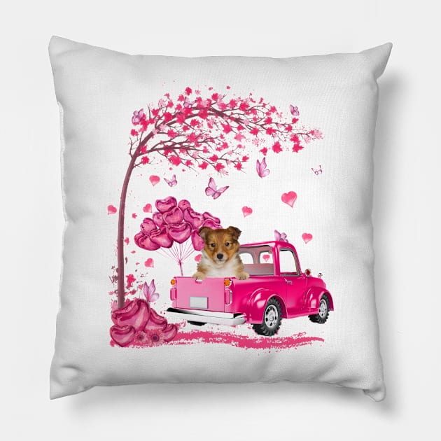 Valentine's Day Love Pickup Truck Shetland Sheepdog Pillow by Vintage White Rose Bouquets