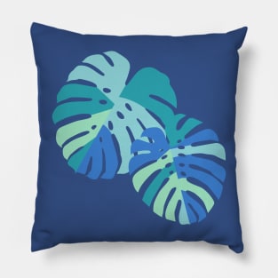 Monstera Leaves - Blue Pillow