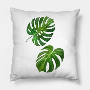 Monstera deliciosa tropical vibes watercolor painting handpainted illustration Pillow