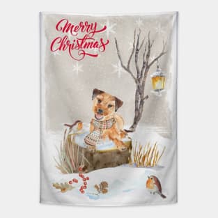 Border Terrier Merry Christmas Santa Dog Tapestry