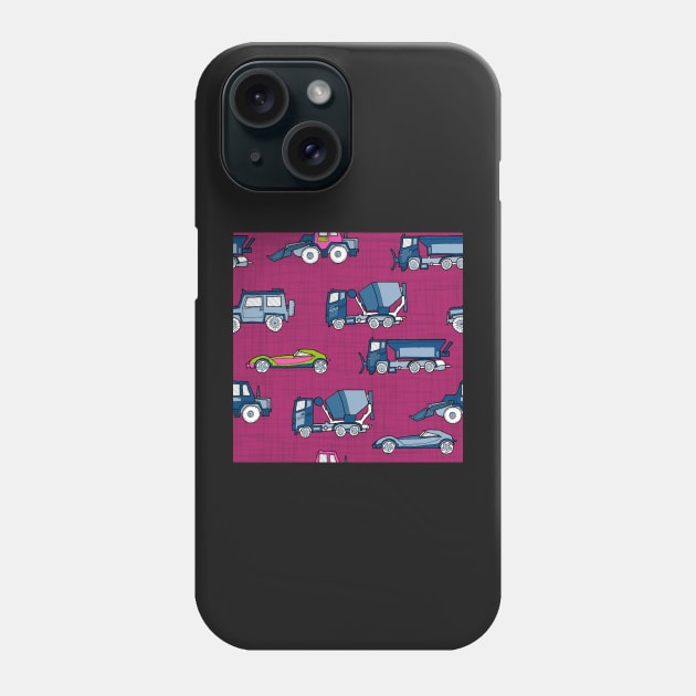 Vehicles blue on raspberry red Phone Case by kobyakov