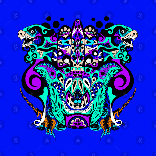 bright immortal tribal beasts in ecopop pattern by jorge_lebeau