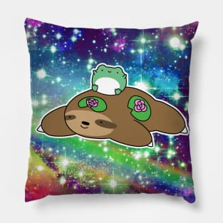 Lily Pad Sloth and Frog Rainbow Space Pillow