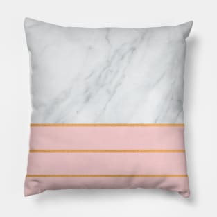 Gray and White Marble with Rose Pink and Copper Gold Stripes Pillow