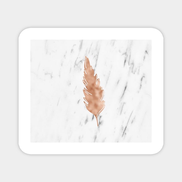 Rose gold feather on marble Magnet by marbleco