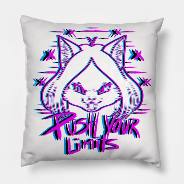 FURRY CAT GIRL PUSH YOUR LIMITS FITNESS GYM Pillow by ISAGU ART STORE