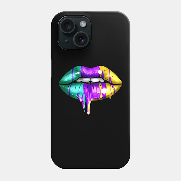 Big Lips In Green, Purple And Yellow Golden For Mardi Gras Phone Case by SinBle