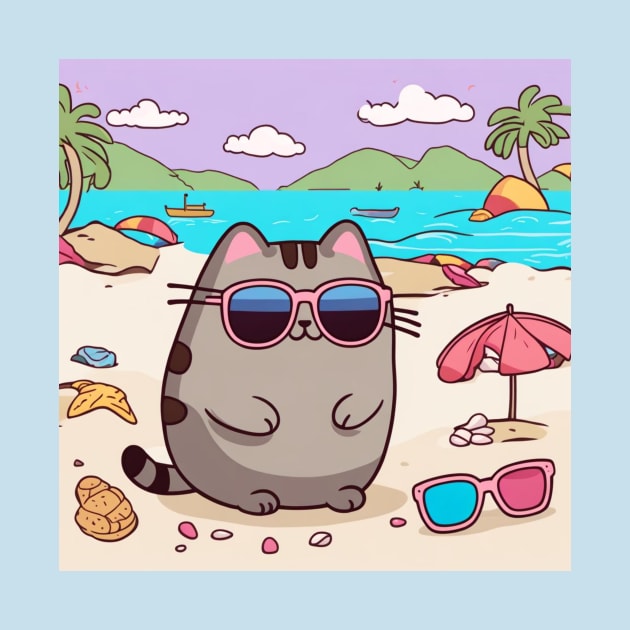 Cute pusheen enjoying a day on the beach by Love of animals