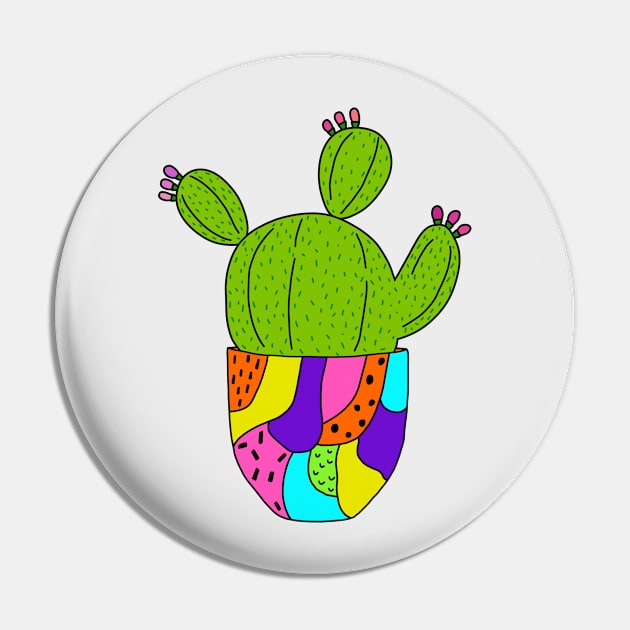 Cute Cactus Design #85: Super Colourful Cactus Pot Pin by DreamCactus