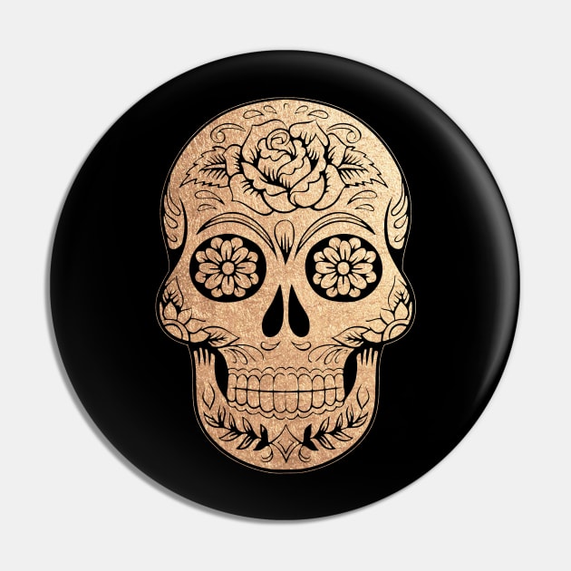 Floral Skull Tattoo Gold Pin by ppandadesign