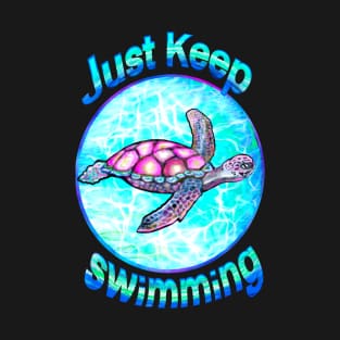 Motivational inspirational Turtle in blue circle , blue turtle sparkly magical beautiful sea creature sea turtle T-Shirt