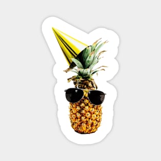 Funny pineapple wearing black aviator style sunglasses and party hat Magnet