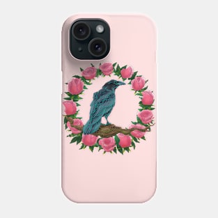 American Crow on Pink Roses Phone Case