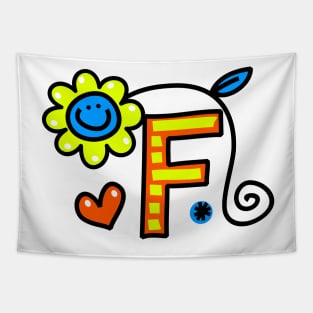 Letter F abc monogram hand drawn colorful alphabet Tapestry