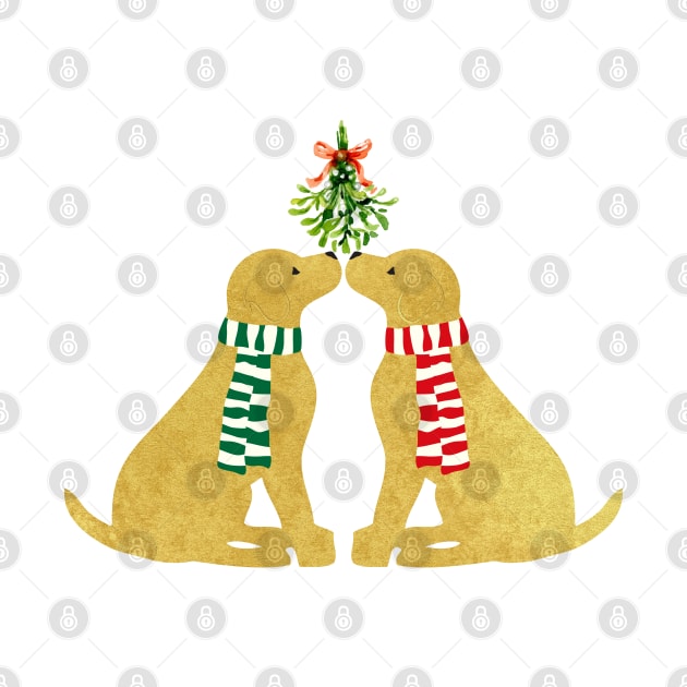 Christmas Golden Retriever Dogs Kissing Mistletoe by emrdesigns