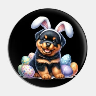 Puppy Rottweiler Bunny Ears Easter Eggs Happy Easter Day Pin