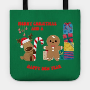 Gingerbread man and reindeer Christmas Tote