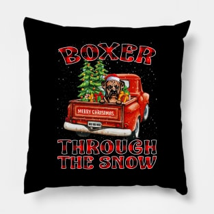 Christmas Boxer Through The Snow Dog Santa Truck Tree Pillow