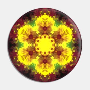 Psychedelic Mandala Flower Red Yellow and Green Pin