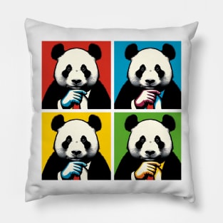 Pop Look Down Panda - Funny Panda Art Pillow