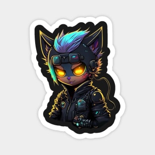 Cyberpunk Hacker Cat Magnet