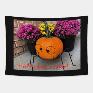 Happy Halloween pumpkin and flowers Tapestry