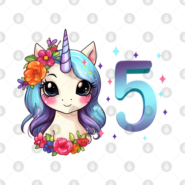 I am 5 with unicorn - girl birthday 5 years old by Modern Medieval Design