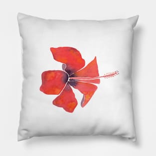 Red Hibiscus Tropical Watercolor Illustration Pillow