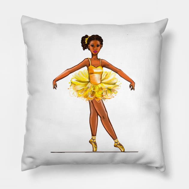 Ballet - African American black ballerina  in yellow tutu - brown skin ballerina Pillow by Artonmytee