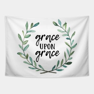 Grace Upon Grace Floral Wreath Tapestry