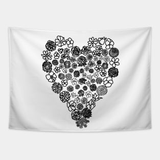 Black and White Floral Heart of Flowers Mothers Day Tapestry