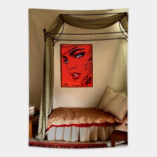 Crimson utopian room Tapestry