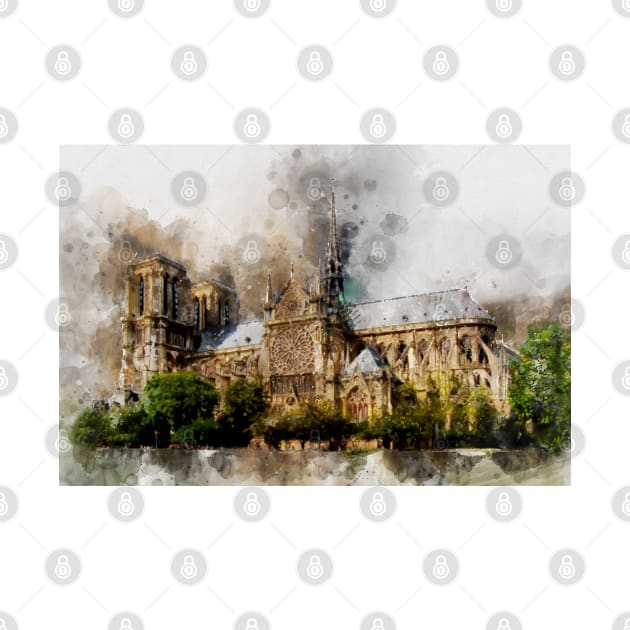 Notre-Dame de Paris Watercolor 02 by SPJE Illustration Photography