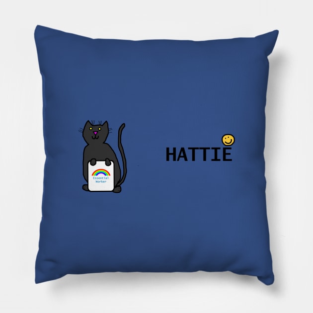 Hattie Cute Cat Essential Worker Rainbow Pillow by ellenhenryart