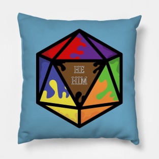 Rainbow Pronoun Pride D20  He/Him Pillow