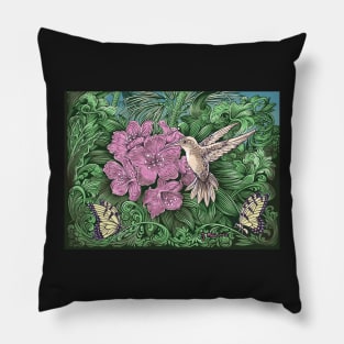 Pen and ink Hummingbird Pillow