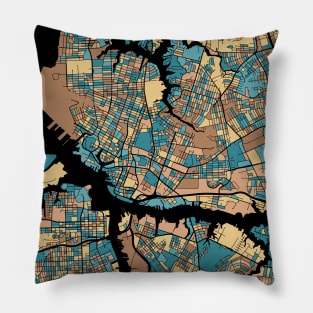 Norfolk Map Pattern in Mid Century Pastel Pillow