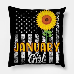 US Flag And Sunflower Happy Birthday January Girl Daughter Pillow