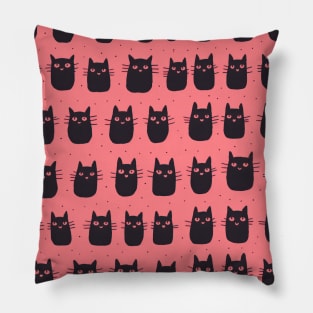 Black Cat Pattern, modern bright and pink Pillow