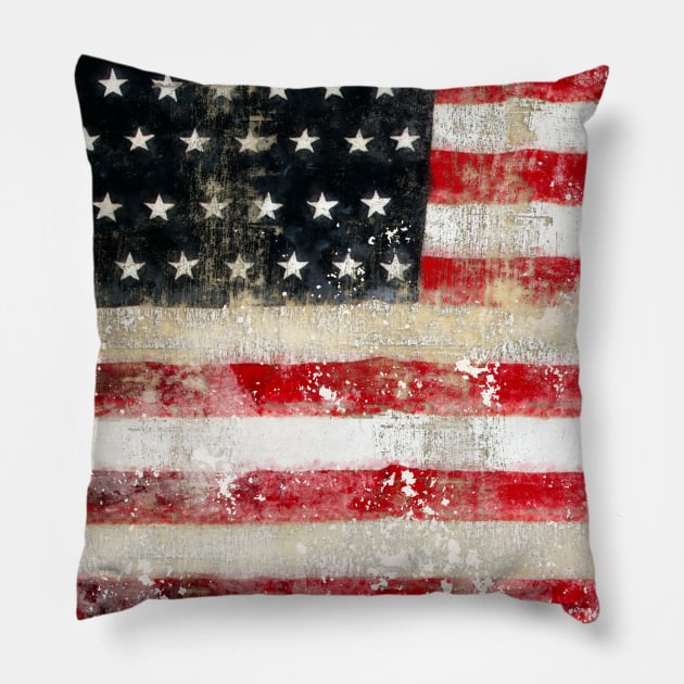 Distressed Vintage USA Flag Armed Forces 4th of July America Pillow by ginkelmier@gmail.com