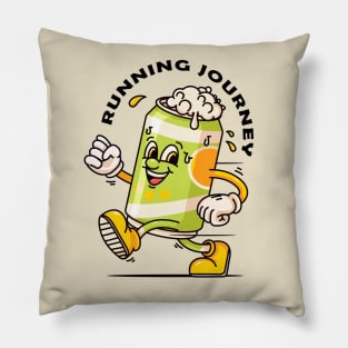 Running beer can cartoon mascot Pillow