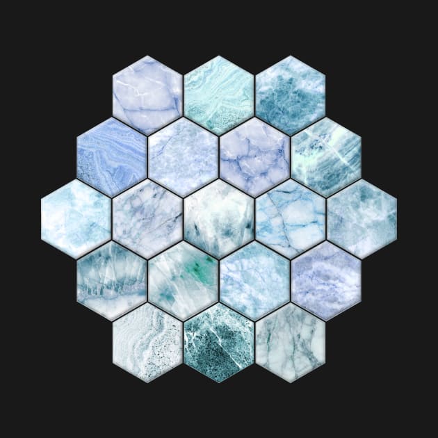 Ice Blue and Jade Stone and Marble Hexagon Tiles by micklyn