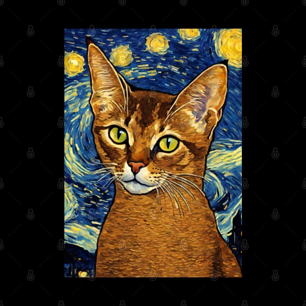 Abyssinian Cat Breed Painting in a Van Gogh Starry Night Art Style by Art-Jiyuu